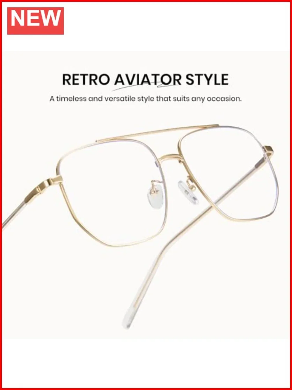 Oversized Aviator Blue Light Glasses Metal Frame Computer Screen Eye Strain
